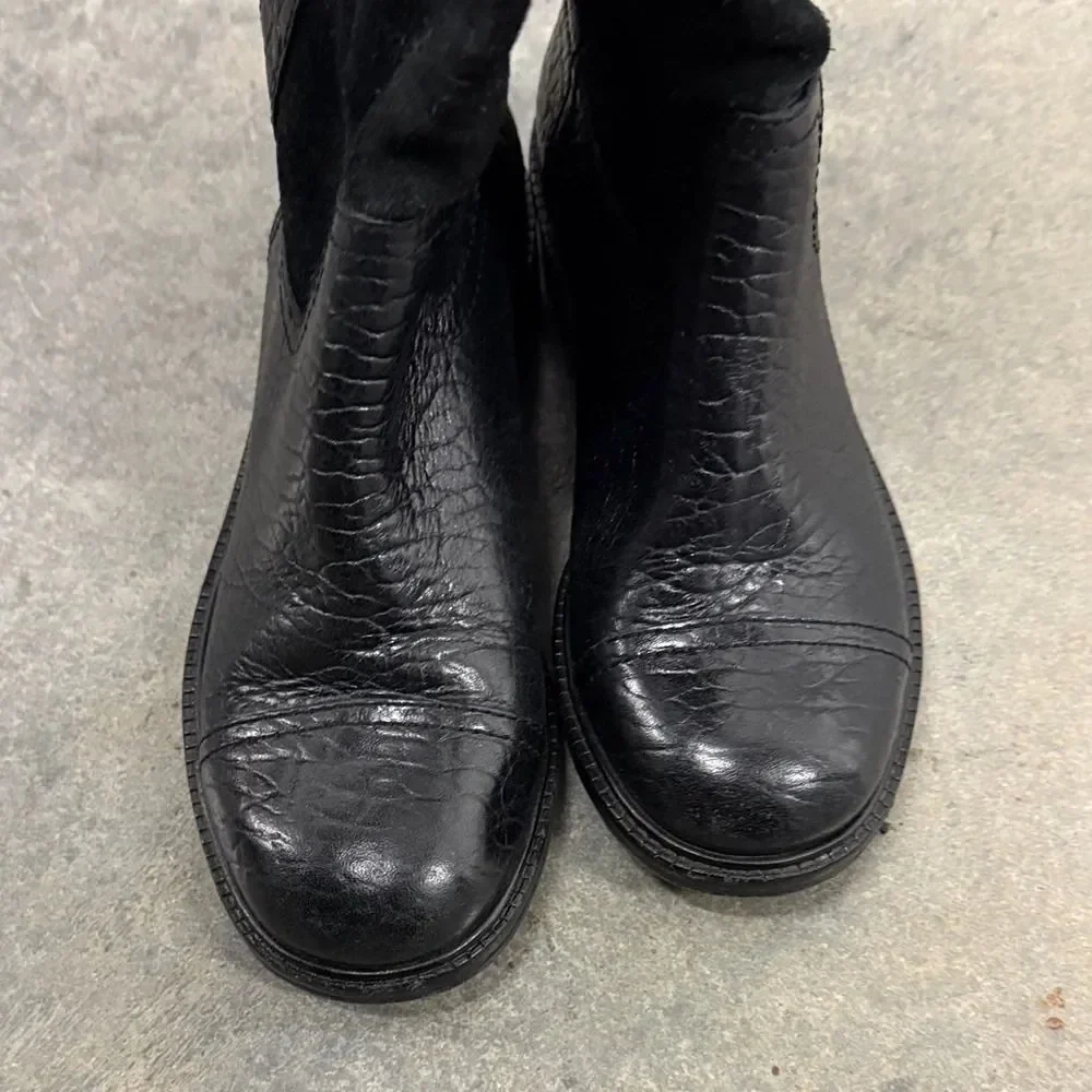 Tory Burch Black Leather and Suede Moto Boots